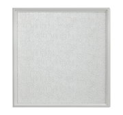 Quadratische LED-Deckenleuchte mit strukturiertem, weißem Diffusor, Ansicht von vorne.