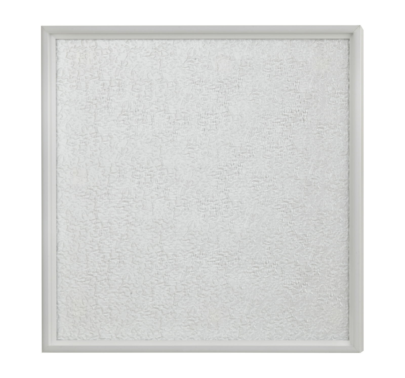 Quadratische LED-Deckenleuchte mit strukturiertem, weißem Diffusor, Ansicht von vorne.