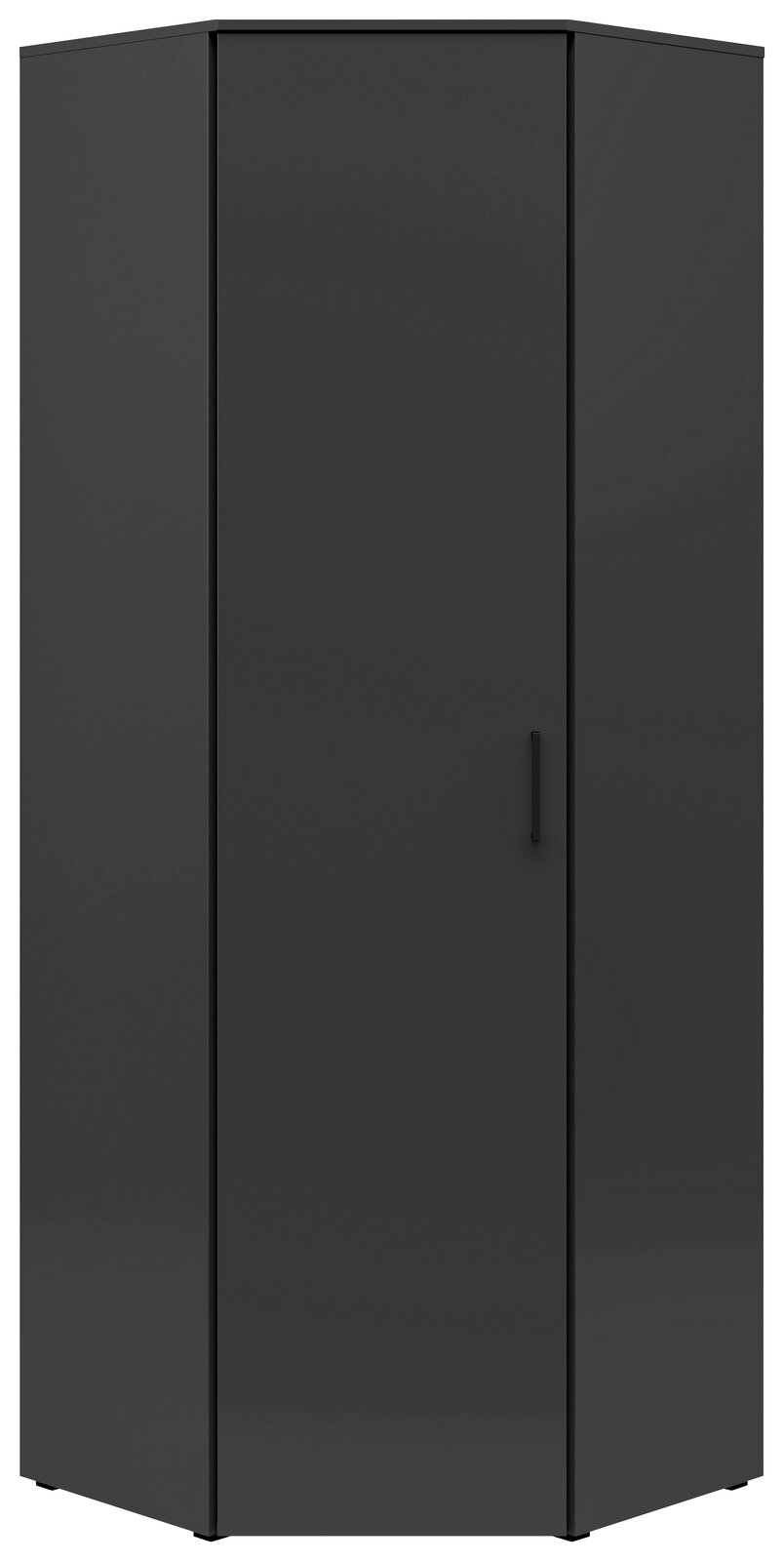 Carryhome Eckschrank MULTISTAURAUM Schwarzer Eckschrank mit einer Tür und einem Griff, frontal betrachtet.