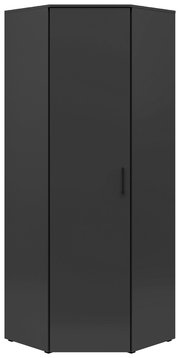 Schwarzer Eckschrank mit einer Tür und einem Griff, frontal betrachtet.
