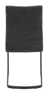 Rückansicht eines Schwingstuhls FABIA mit schwarzem, geripptem Stoffbezug und schwarzem Metallgestell.