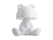 LED Tischlampe in Bärenform, frontal abgebildet, mit einem runden Kopf und einem Power-Knopf auf dem Körper.