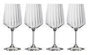 Vier elegante Rotweingläser im Lifestyle-Design, frontal abgebildet.