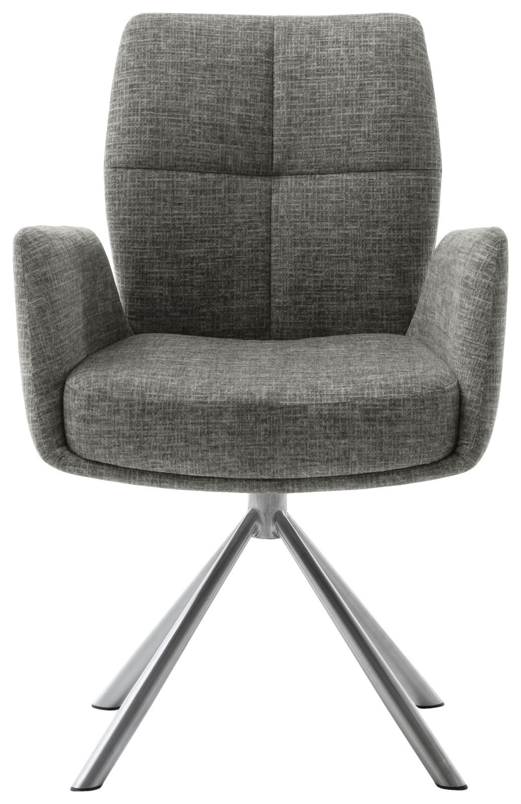 Grauer Sessel mit Metallbeinen, Frontalansicht