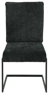 Vorderansicht eines modernen Schwingstuhls mit schwarzem Stoffbezug und Metallgestell.