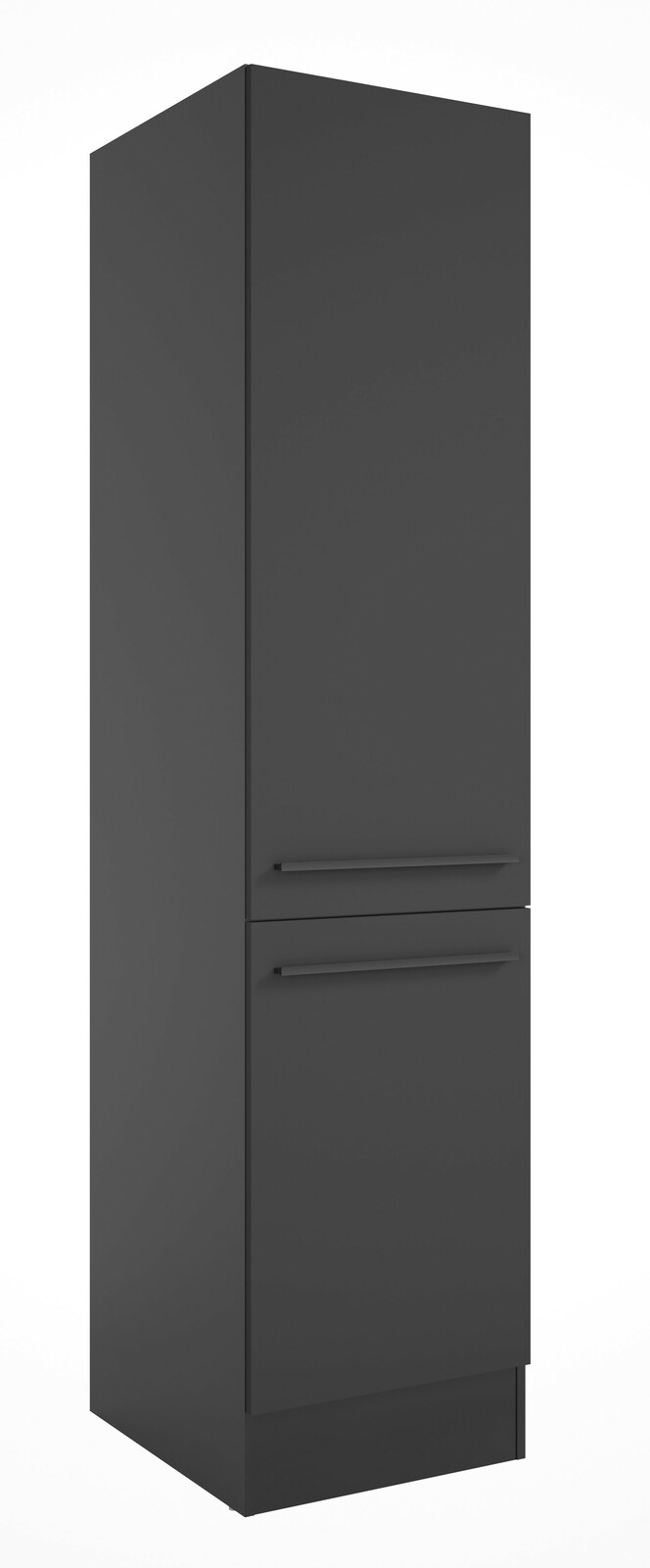 Yourkitchen Vorratsschrank JAZZ Schwarzer Vorratsschrank mit zwei Türen, perspektivisch von vorne links gesehen.