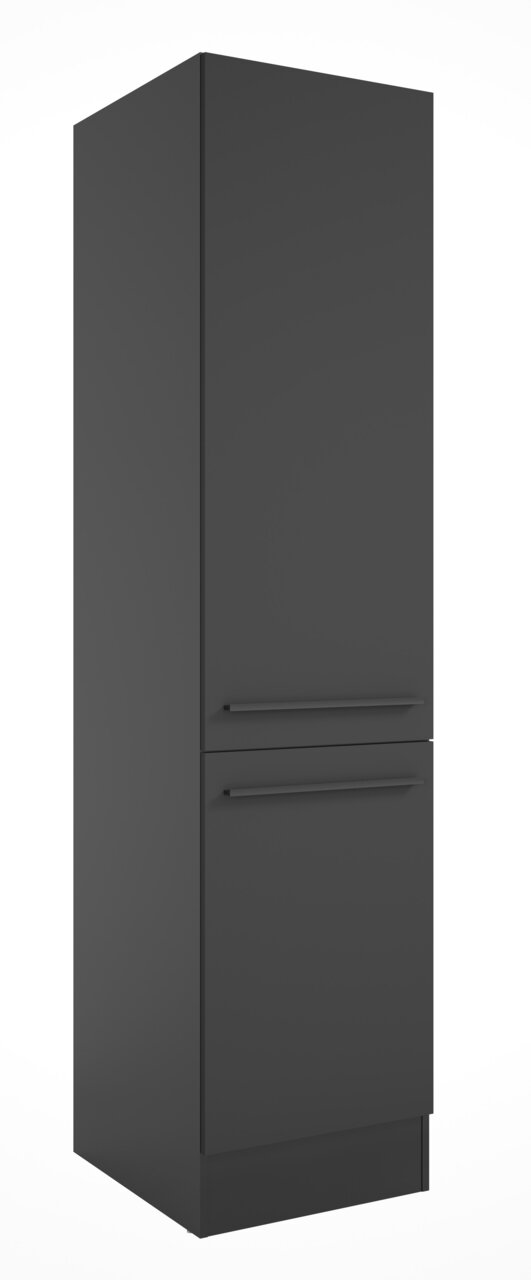 Yourkitchen Vorratsschrank JAZZ Schwarzer Vorratsschrank mit zwei Türen, perspektivisch von vorne links gesehen.