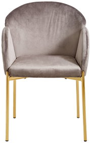 Vooraanzicht van een elegante fauteuil uit de SUNNY-serie van Livetastic, met een grijze fluwelen bekleding en gouden poten.