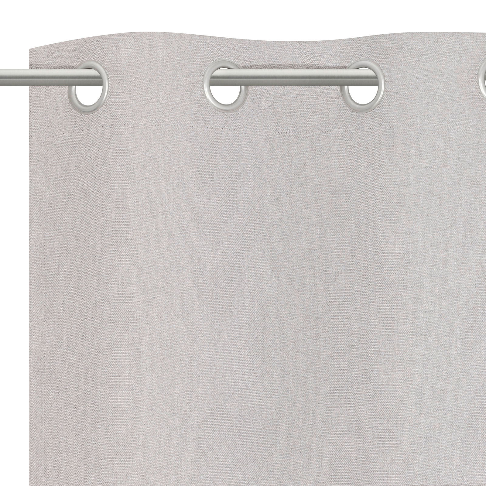 Grauer Ösenschal aus Stoff mit silbernen Ösen, Nahaufnahme von oben