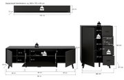 Wohnkombination in dunklem Design mit mehreren Schränken und Regalen, Gesamtmaße ca. 269 x 175 x 40 cm, seitliche Perspektive
