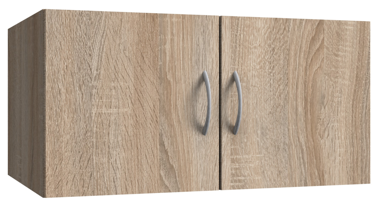 XORA Hängeschrank MULTIRAUMKONZEPT Hängeschrank aus Holz mit zwei Türen und silbernen Griffen, Perspektive von vorne links