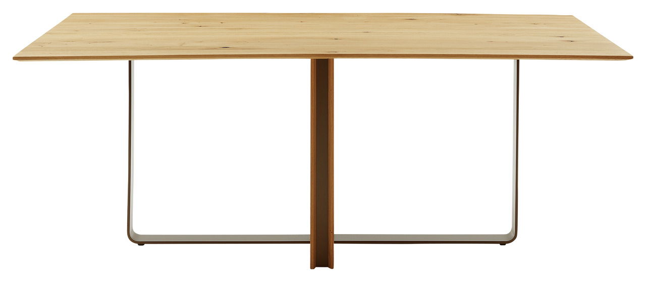 Moderner Esstisch aus Holz mit Metallgestell, Frontalansicht