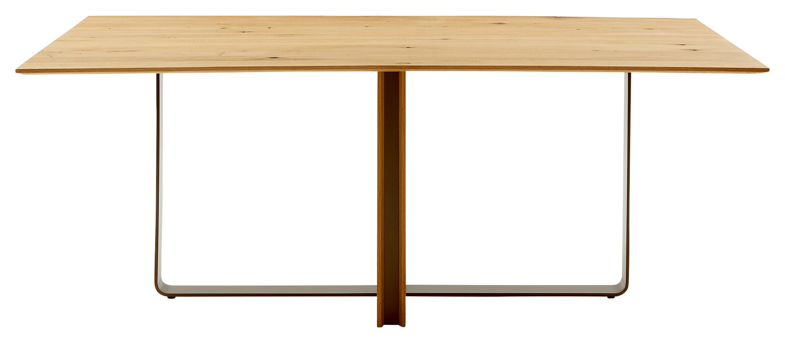 Moderner Esstisch aus Holz mit Metallgestell, Frontalansicht