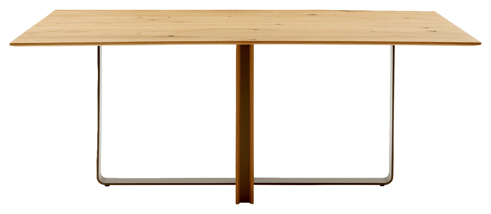 Moderner Esstisch aus Holz mit Metallgestell, Frontalansicht