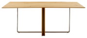 Moderner Esstisch aus Holz mit Metallgestell, Frontalansicht