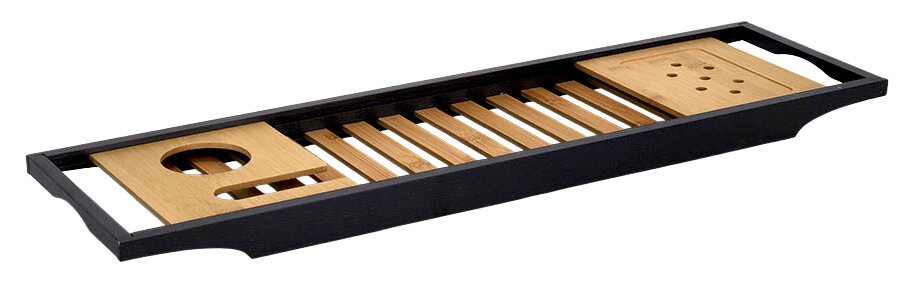 Badewannenablage aus Holz mit schwarzem Rahmen, Vogelperspektive