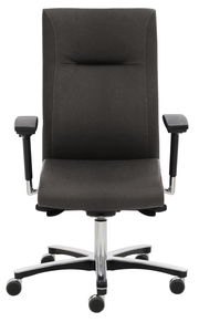 Schwarzer Chefsessel mit Armlehnen und Rollen, Vorderansicht