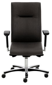 Schwarzer Chefsessel mit Armlehnen und Rollen, Vorderansicht