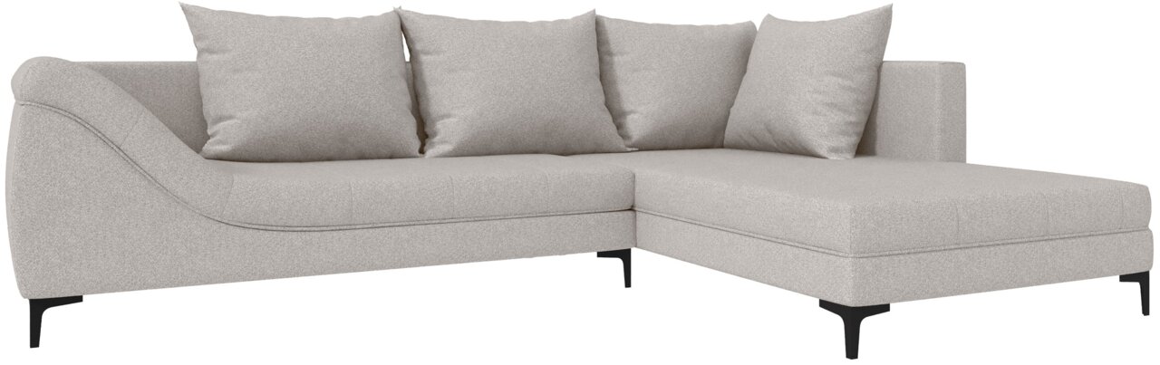 Z2 Ecksofa LINO Beige Ecksofa mit Ottomane rechts, vier Kissen, schwarze Beine, seitliche Perspektive