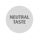 Rundes Symbol mit der Aufschrift 'NEUTRAL TASTE' in schwarzer Schrift auf grauem Hintergrund, Frontalansicht
