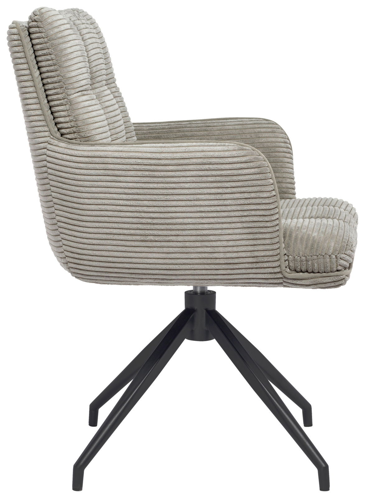 Stylife Armlehnstuhl POLLY Seitenansicht eines Armlehnstuhls mit geripptem Stoffbezug und schwarzem Metallgestell.