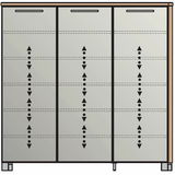 Frontansicht eines XL-Schuhschranks mit drei Türen und modernem Design.