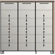 Frontansicht eines XL-Schuhschranks mit drei Türen und modernem Design.