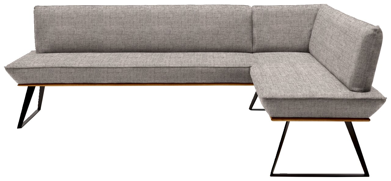 Graue Eckbank mit modernem Design und Metallbeinen, Perspektive von vorne