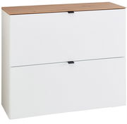 Moderner Hänge-Schuhschrank in Weiß mit Holzoberfläche, frontale Ansicht