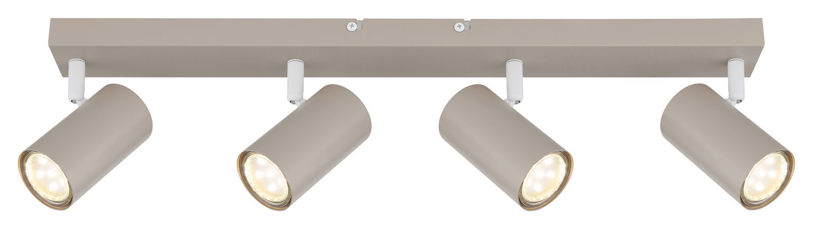 Vierflammiger Deckenstrahler in moderner, minimalistischer Ausführung, seitliche Perspektive