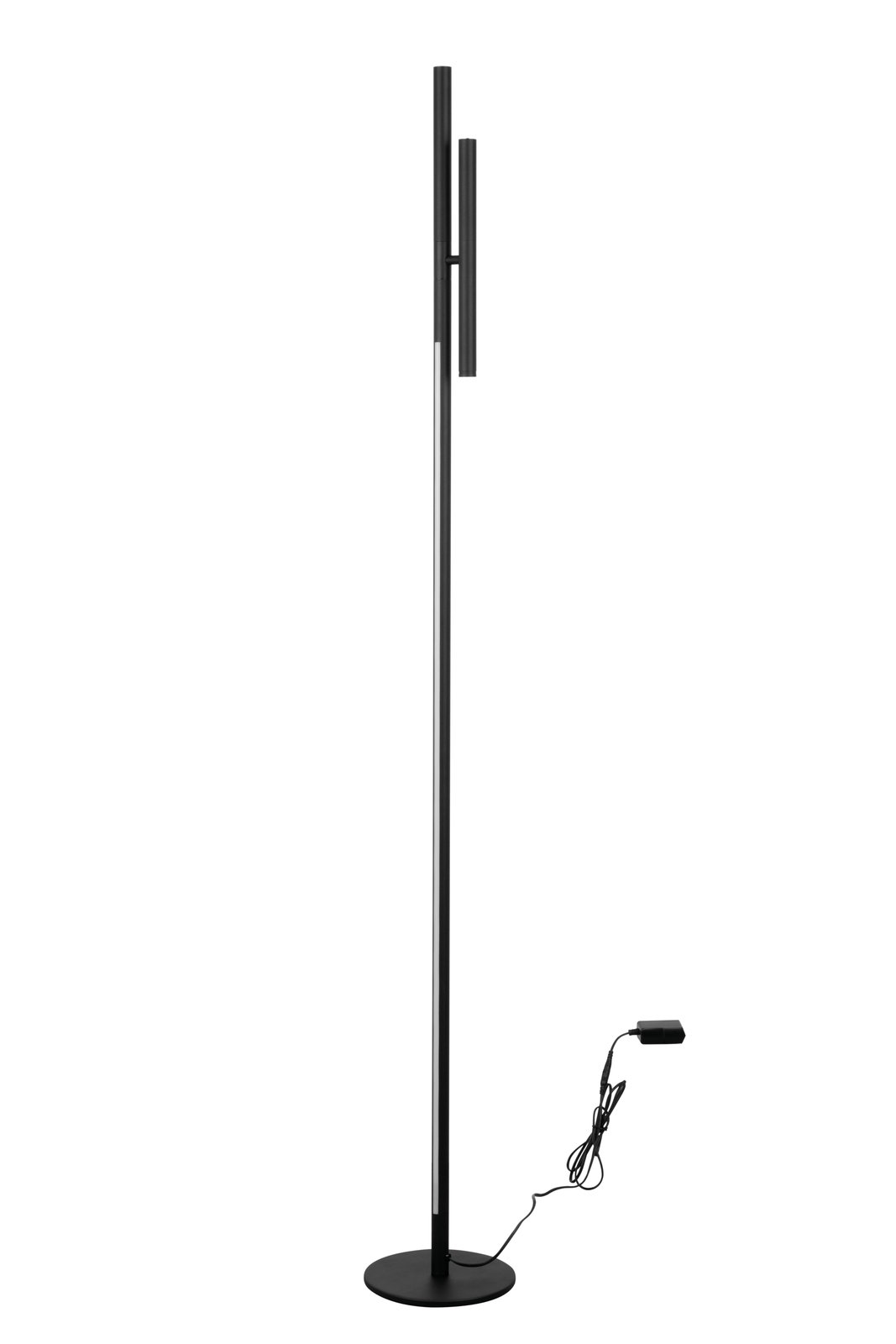 Schlanke LED-Stehleuchte in schwarzem Design, seitliche Perspektive