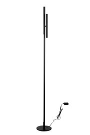 Schlanke LED-Stehleuchte in schwarzem Design, seitliche Perspektive