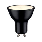 Schwarzes LED Leuchtmittel mit GU10-Sockel, seitliche Perspektive