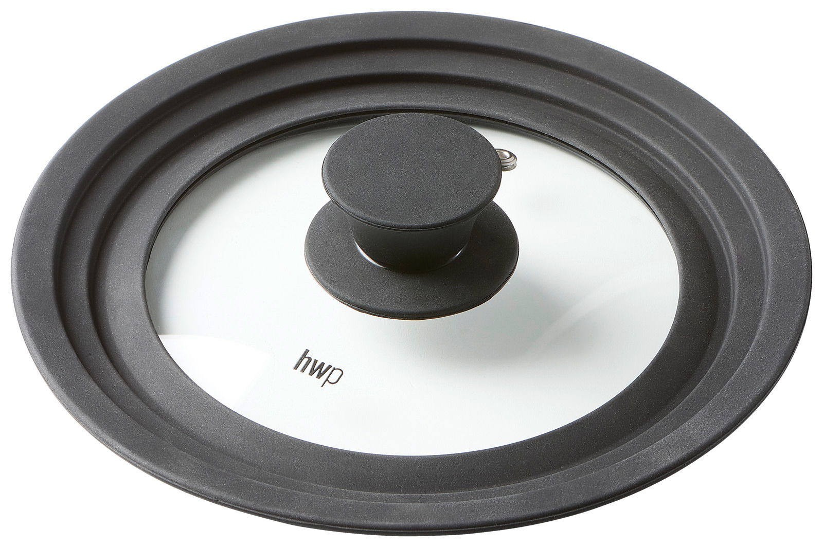 Universeller Glasdeckel mit schwarzem Rand und Griff, Draufsicht