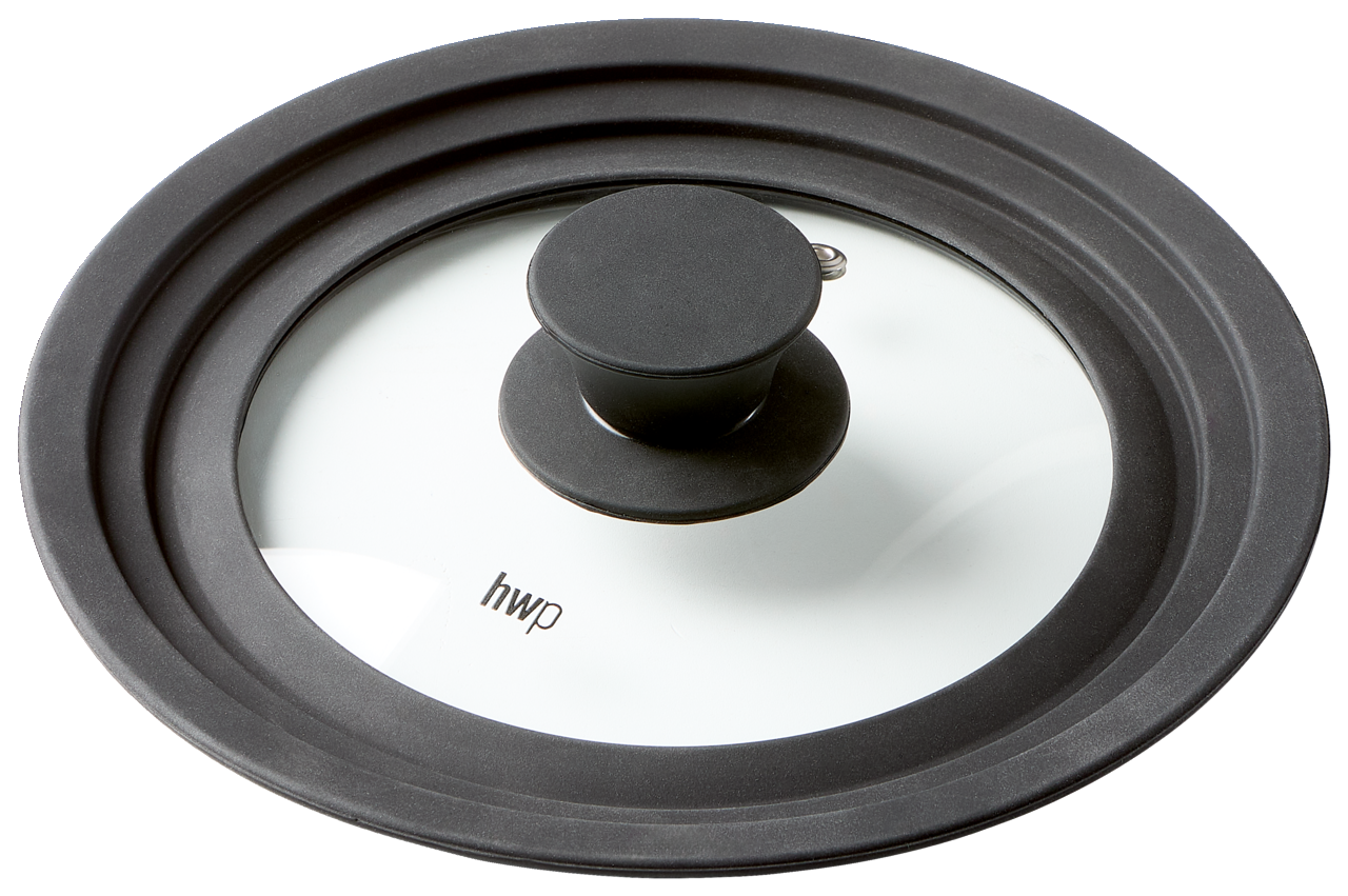 Universeller Glasdeckel mit schwarzem Rand und Griff, Draufsicht