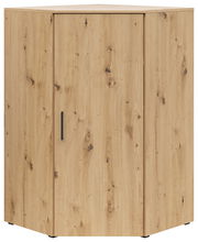 Eckkommode aus hellem Holz mit natürlicher Maserung, Frontansicht