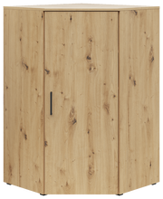 Eckkommode aus hellem Holz mit natürlicher Maserung, Frontansicht