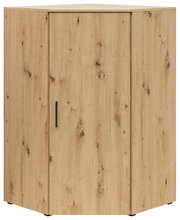 Eckkommode aus hellem Holz mit natürlicher Maserung, Frontansicht