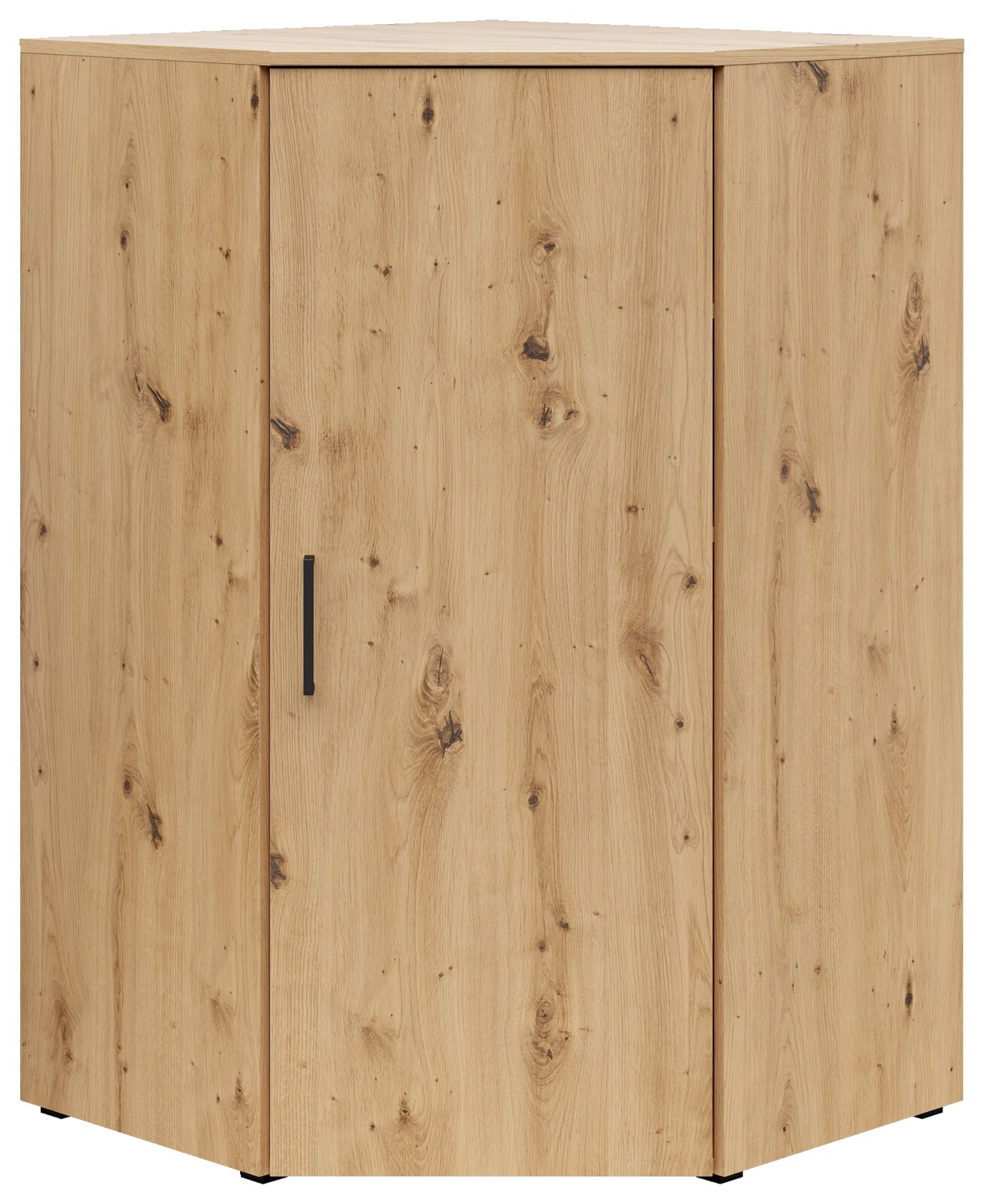 Eckkommode aus hellem Holz mit natürlicher Maserung, Frontansicht