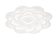 Moderne LED-Deckenleuchte in Blumenform, von unten betrachtet.