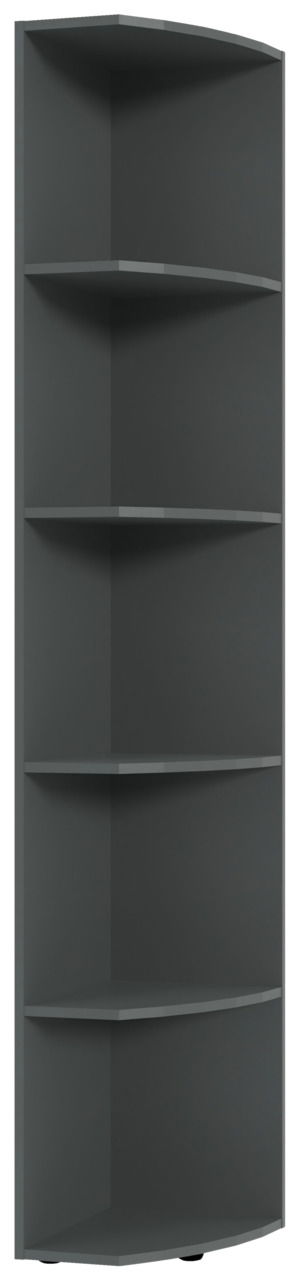 XORA Abschlussregal MULTIRAUMKONZEPT Eckregal mit fünf Ablageflächen in dunklem Grau, frontal betrachtet