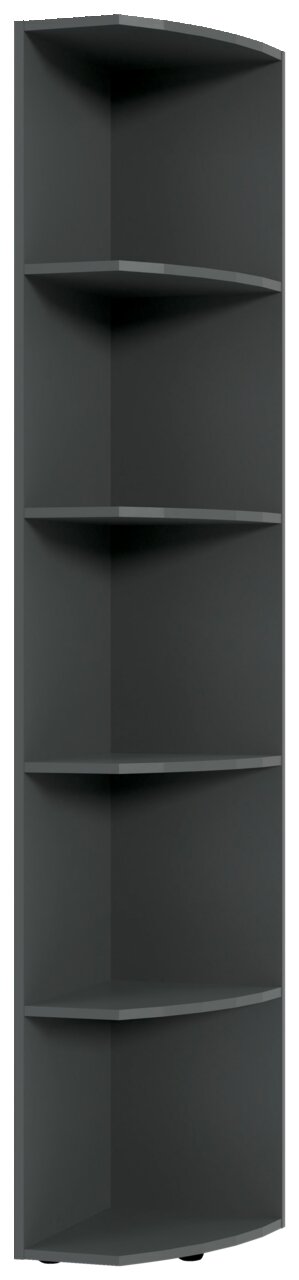 Eckregal mit fünf Ablageflächen in dunklem Grau, frontal betrachtet