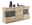 Sideboard aus hellem Holz mit Glasfronten, dekoriert mit Vasen und Büchern, seitliche Perspektive