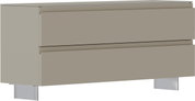 Garderobenbank in Beige mit zwei Schubladen, seitliche Perspektive