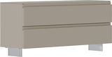 Garderobenbank in Beige mit zwei Schubladen, seitliche Perspektive