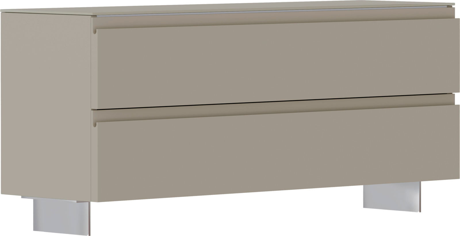 Garderobenbank in Beige mit zwei Schubladen, seitliche Perspektive