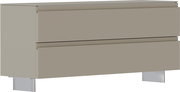 Garderobenbank in Beige mit zwei Schubladen, seitliche Perspektive