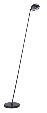 Schwarze LED Stehleuchte mit schlankem, modernem Design, seitliche Perspektive