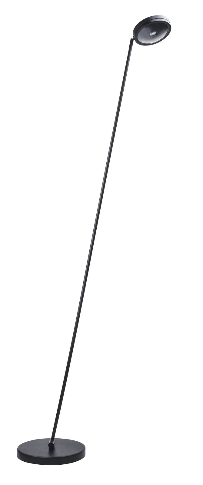 Schwarze LED Stehleuchte mit schlankem, modernem Design, seitliche Perspektive