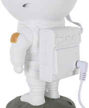 Rückansicht einer LED-Dekoleuchte in Form eines Astronauten mit Rucksack und Kabelanschluss.